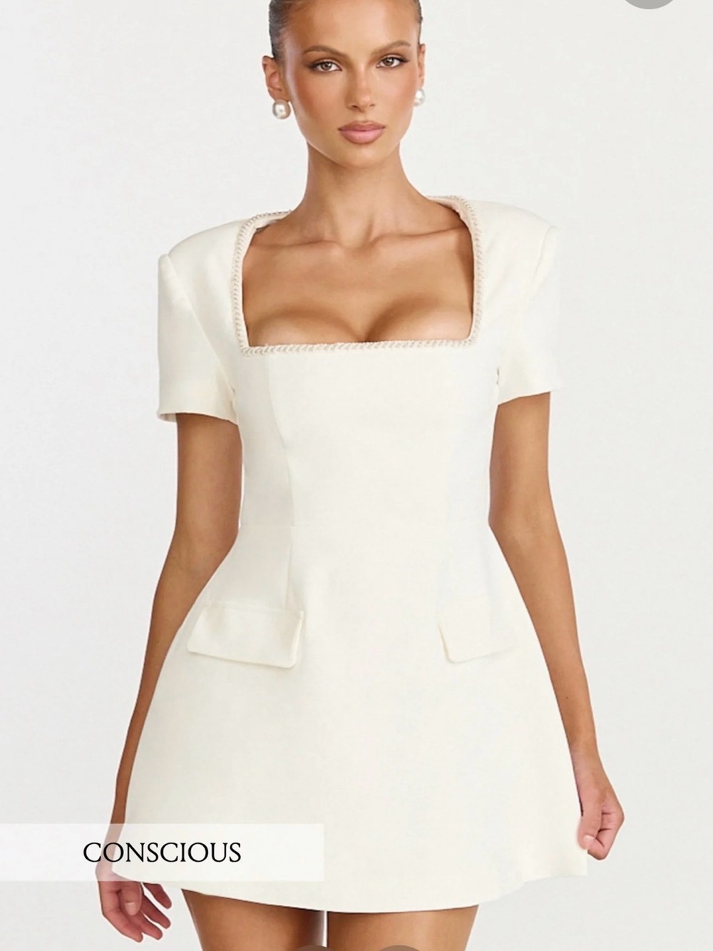 Showpo Cream Square-Neck Mini Dress